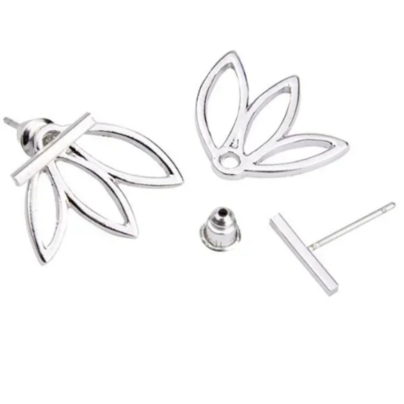 Lotus Bar Earrings (Silver) - Picture 2 of 4